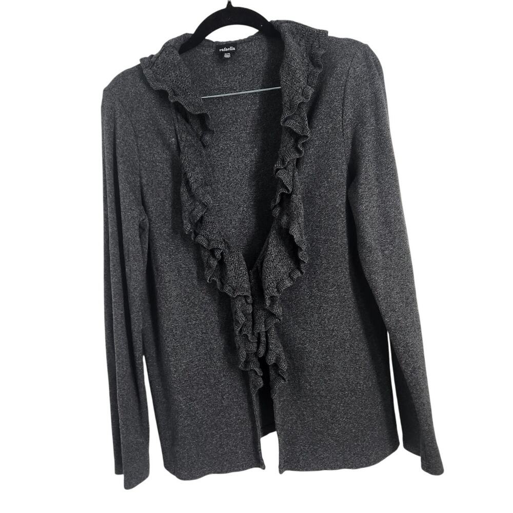 Rafaella Cotton Blend Dark Gray Ruffle Open Front Cardigan Womens Medium M
